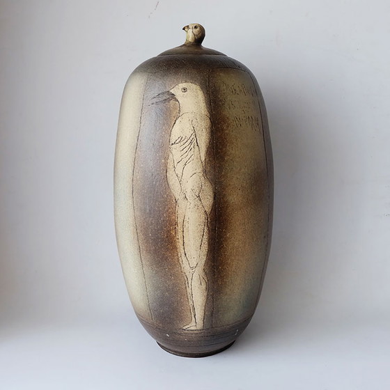 Image 1 of Klaas de Boer Steingutvase mit Deckel