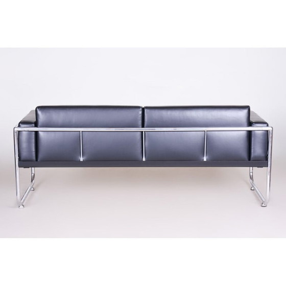 Image 1 of Schwarzes Ledersofa von Vichr a Spol, 1930er Jahre