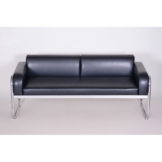 Image 1 of Schwarzes Ledersofa von Vichr a Spol, 1930er Jahre