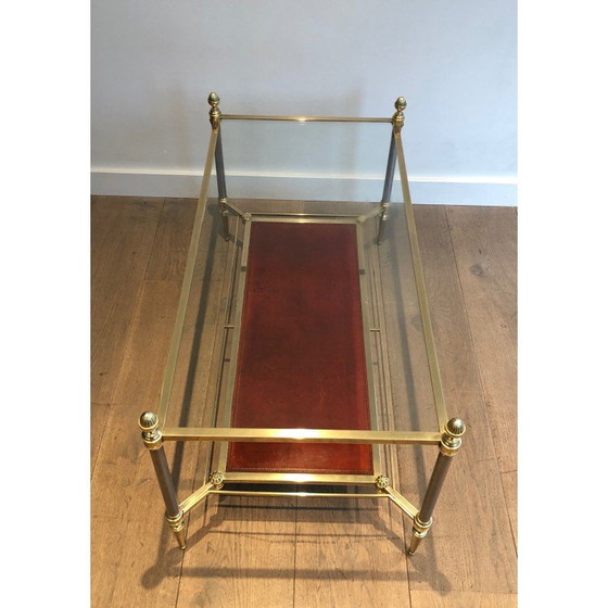 Image 1 of Vintage Couchtisch aus Messing mit roter Lederplatte von Jansen