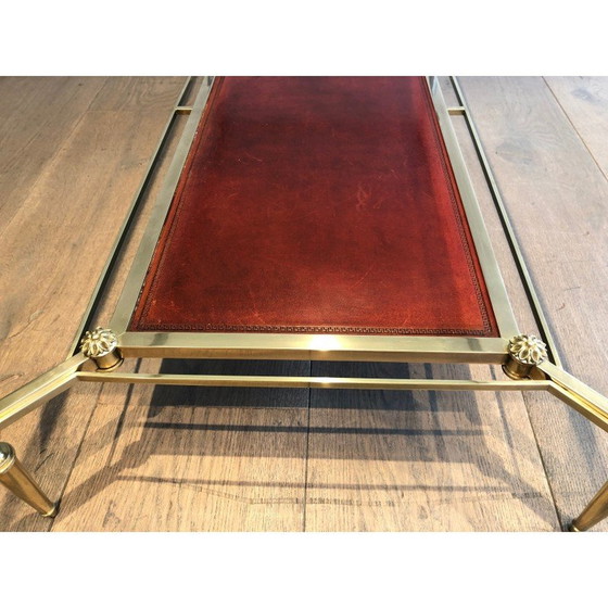 Image 1 of Vintage Couchtisch aus Messing mit roter Lederplatte von Jansen