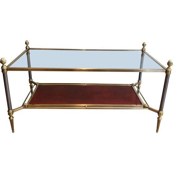 Image 1 of Vintage Couchtisch aus Messing mit roter Lederplatte von Jansen