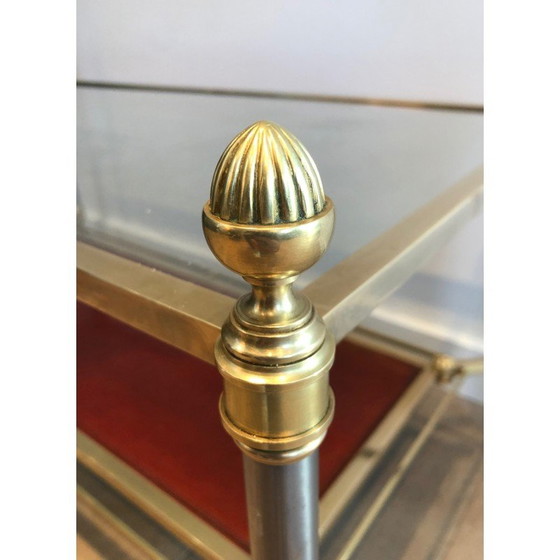 Image 1 of Vintage Couchtisch aus Messing mit roter Lederplatte von Jansen