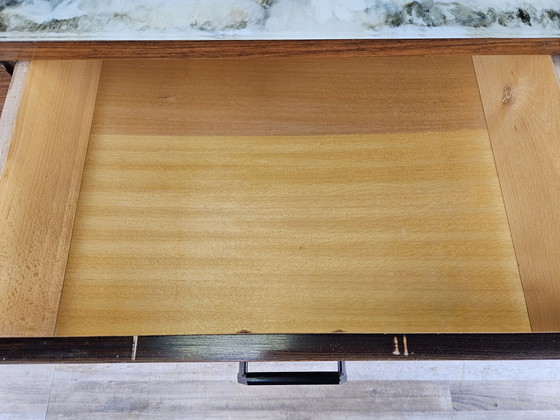 Image 1 of Mid Century Teak Kommode mit großem Spiegel und gearbeitetem Glas