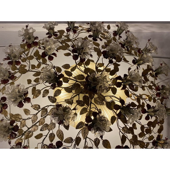 Image 1 of Runder Vintage-Kronleuchter aus Muranoglas und Messing