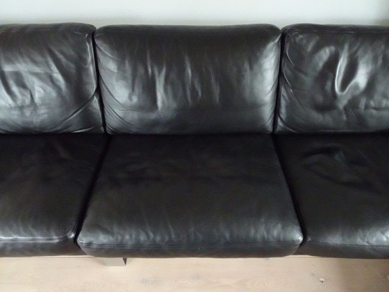 Image 1 of Erpo Schwarzes Ledersofa mit Chaise Longue