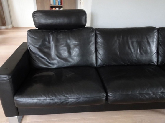 Image 1 of Erpo Schwarzes Ledersofa mit Chaise Longue