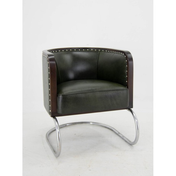 Image 1 of Alter Bauhaus-Rohrsessel in grünem Leder, 1920er Jahre