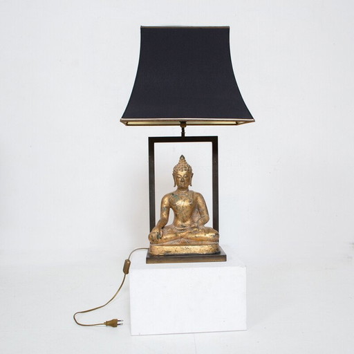Vintage Buddha-Lampe aus Messing und vergoldetem Gips von Deknud, Belgien 1970