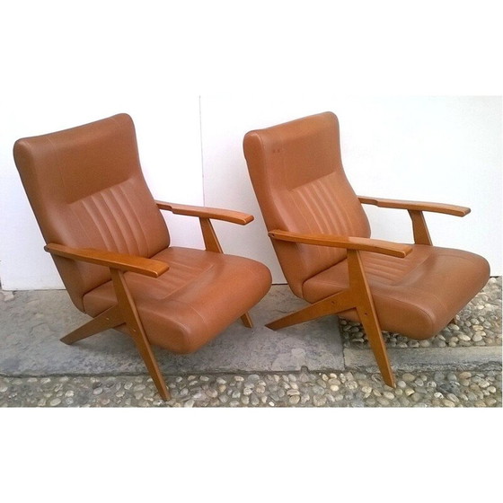 Image 1 of Paar Vintage-Sessel aus Buchenholz, Italien 1960