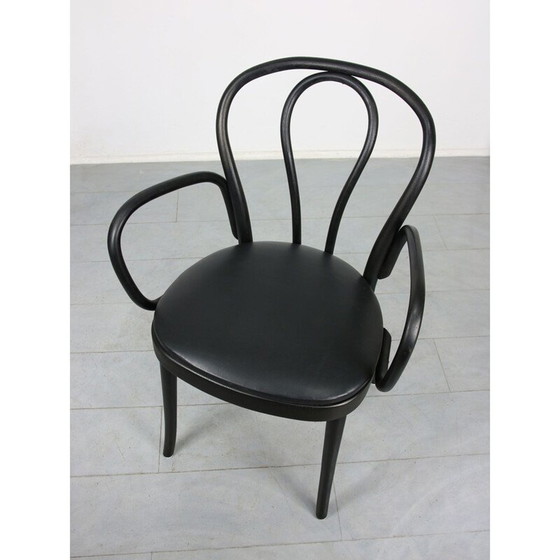 Image 1 of Vintage No.18 schwarzer Lederstuhl mit Armlehnen von Michael Thonet