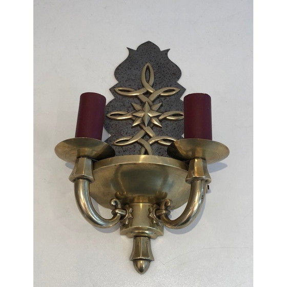 Image 1 of Paar Wandlampen aus Messing und Stahl im Art-Déco-Stil, Frankreich 1930er Jahre