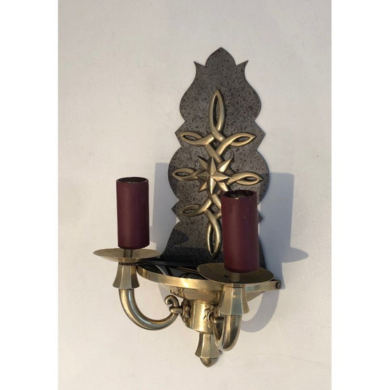 Image 1 of Paar Wandlampen aus Messing und Stahl im Art-Déco-Stil, Frankreich 1930er Jahre