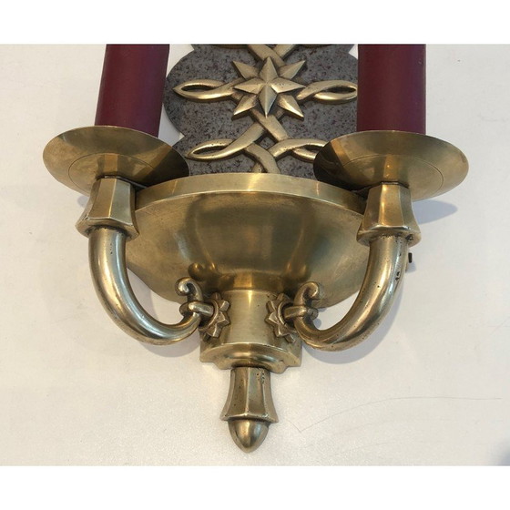 Image 1 of Paar Wandlampen aus Messing und Stahl im Art-Déco-Stil, Frankreich 1930er Jahre