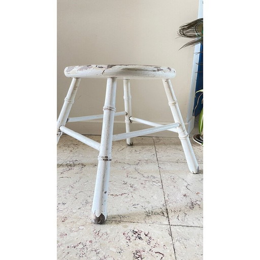 Alter Vintage-Hocker aus Bambus