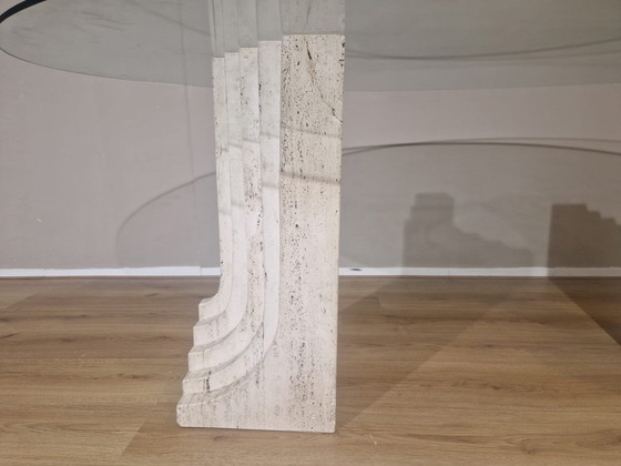 Image 1 of Esstisch aus Travertin - Vintage - Glas - Design - 70er Jahre