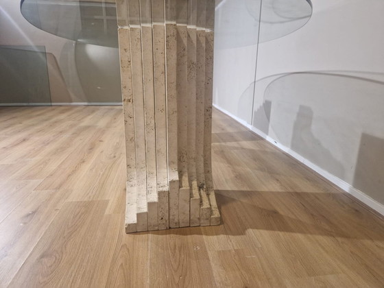 Image 1 of Esstisch aus Travertin - Vintage - Glas - Design - 70er Jahre