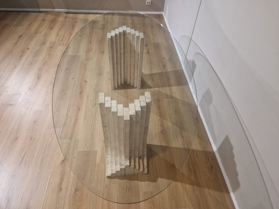 Image 1 of Esstisch aus Travertin - Vintage - Glas - Design - 70er Jahre