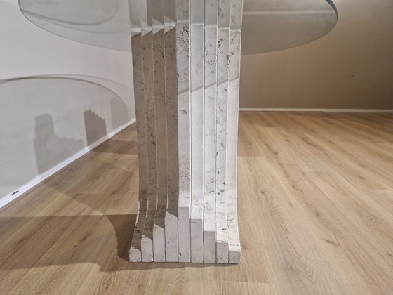 Image 1 of Esstisch aus Travertin - Vintage - Glas - Design - 70er Jahre