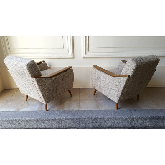 Image 1 of Mid Century Sessel aus Holz und grauem Stoff - 1950er Jahre