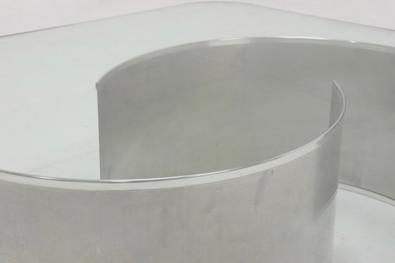 Image 1 of Französischer Luxus-Couchtisch aus Edelstahl und Glas der 1970er Jahre