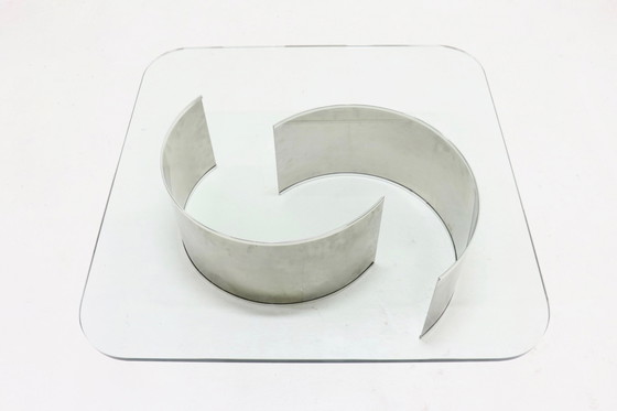 Image 1 of Französischer Luxus-Couchtisch aus Edelstahl und Glas der 1970er Jahre