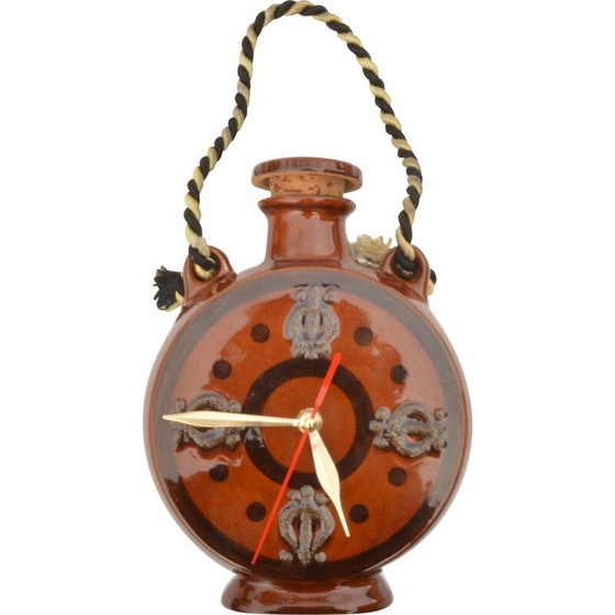 Image 1 of Vintage Keramik Wasserflasche Wanduhr für Upg Halle, Deutschland 1970