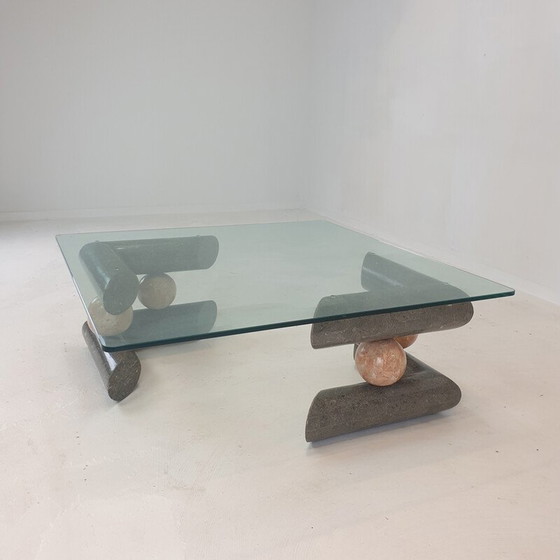 Image 1 of Couchtisch aus fossilem Stein, 1980er Jahre