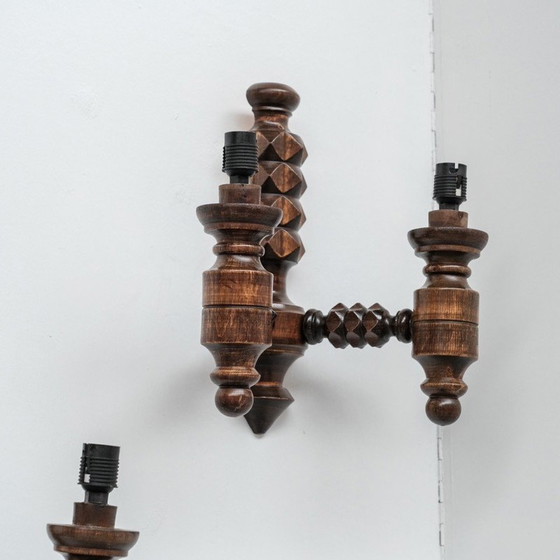 Image 1 of Paar Vintage-Wandleuchten aus Holz, Frankreich