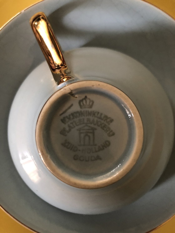 Image 1 of 6x Koninklijke Plateelbakkerij Gouda Kaffeetassen + 4x Dessertteller