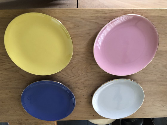 Image 1 of 6x Koninklijke Plateelbakkerij Gouda Kaffeetassen + 4x Dessertteller