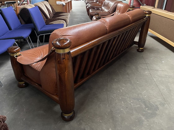 Image 1 of Italienisches Mid Century Modernes Cognac Leder Sofa, 1960'S