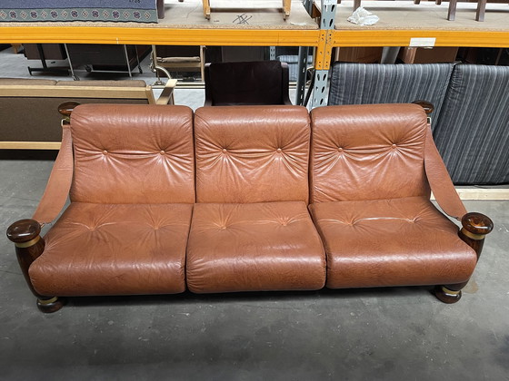 Image 1 of Italienisches Mid Century Modernes Cognac Leder Sofa, 1960'S