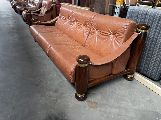 Image 1 of Italienisches Mid Century Modernes Cognac Leder Sofa, 1960'S