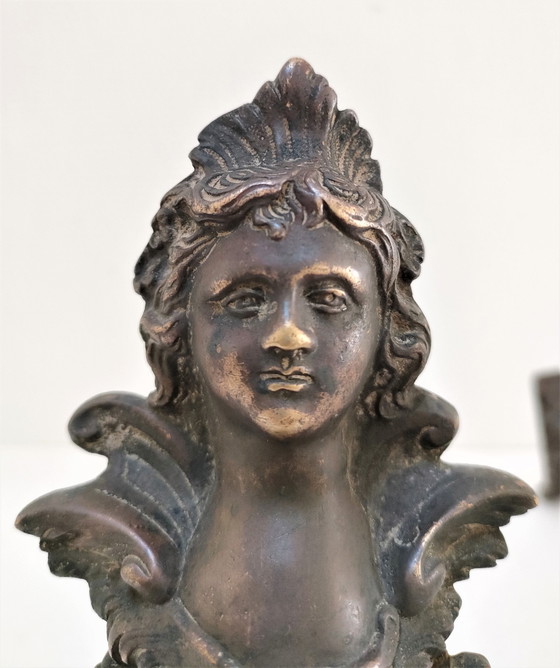 Image 1 of Paar Raupen Kariatiden Bronze Patina Schwarz