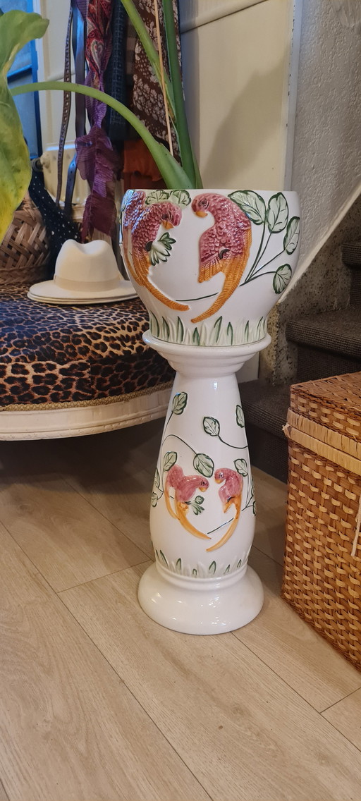 Vintage Barbotine-Pflanzgefäß