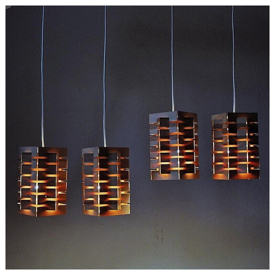 Image 1 of Paar vintage 7716 Pendelleuchten aus Kiefer von Høvik Lys, Norwegen 1970