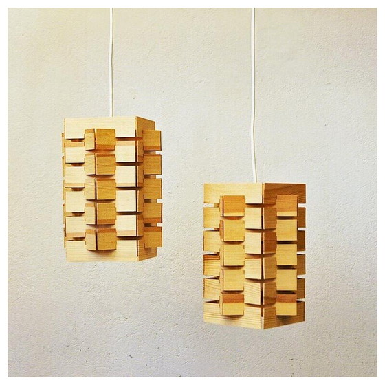 Image 1 of Paar vintage 7716 Pendelleuchten aus Kiefer von Høvik Lys, Norwegen 1970
