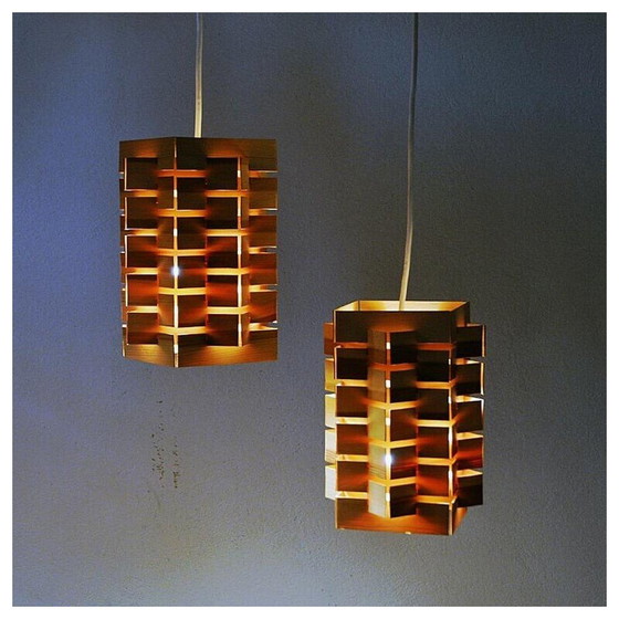 Image 1 of Paar vintage 7716 Pendelleuchten aus Kiefer von Høvik Lys, Norwegen 1970