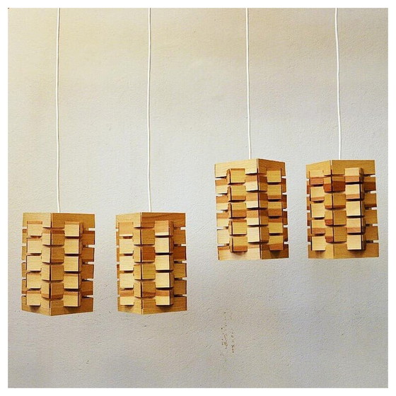 Image 1 of Paar vintage 7716 Pendelleuchten aus Kiefer von Høvik Lys, Norwegen 1970