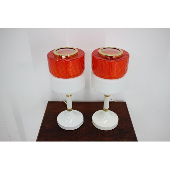 Image 1 of Paar Tischlampen aus Glas und Messing, Tschechische Republik, 1960