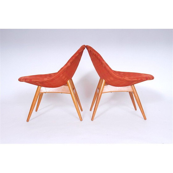 Image 1 of Ein Paar Vintage-Stühle aus rotem Stoff und Melamin von Miroslav Navratil