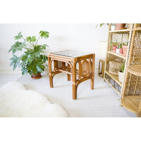 Image 1 of Vintage Couchtisch aus Rattan und Glas, 1970