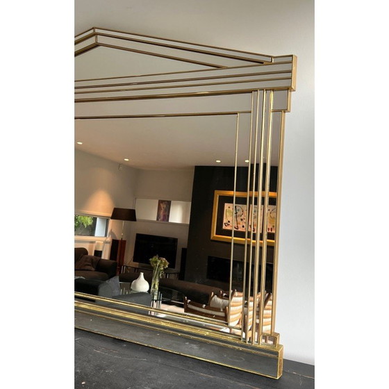 Image 1 of Vintage Domus Spiegel aus Holz und goldenem Plexiglas, Frankreich 1970