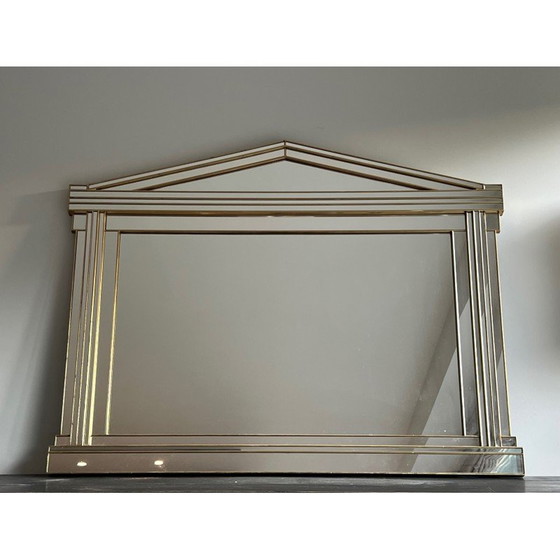 Image 1 of Vintage Domus Spiegel aus Holz und goldenem Plexiglas, Frankreich 1970