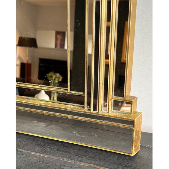 Image 1 of Vintage Domus Spiegel aus Holz und goldenem Plexiglas, Frankreich 1970