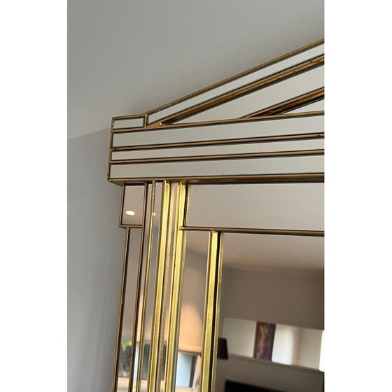 Image 1 of Vintage Domus Spiegel aus Holz und goldenem Plexiglas, Frankreich 1970