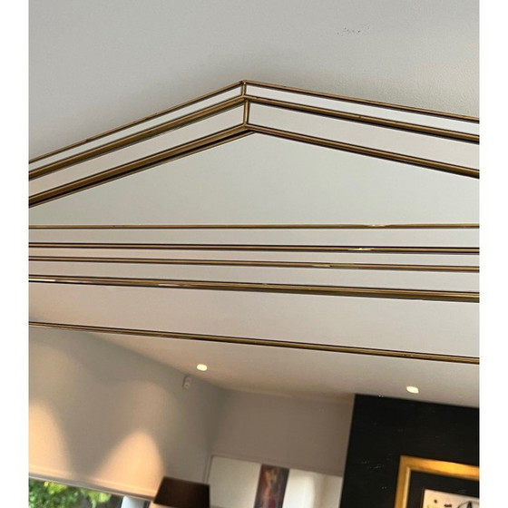 Image 1 of Vintage Domus Spiegel aus Holz und goldenem Plexiglas, Frankreich 1970