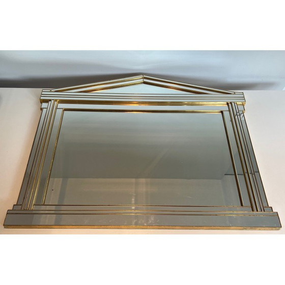 Image 1 of Vintage Domus Spiegel aus Holz und goldenem Plexiglas, Frankreich 1970