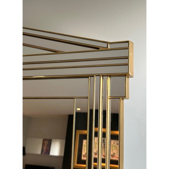 Image 1 of Vintage Domus Spiegel aus Holz und goldenem Plexiglas, Frankreich 1970